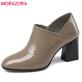 

MORAZORA 2020 newest spring autumn women pumps cow patent leather high heels shoes round toe shallow elegant dress shoes woman