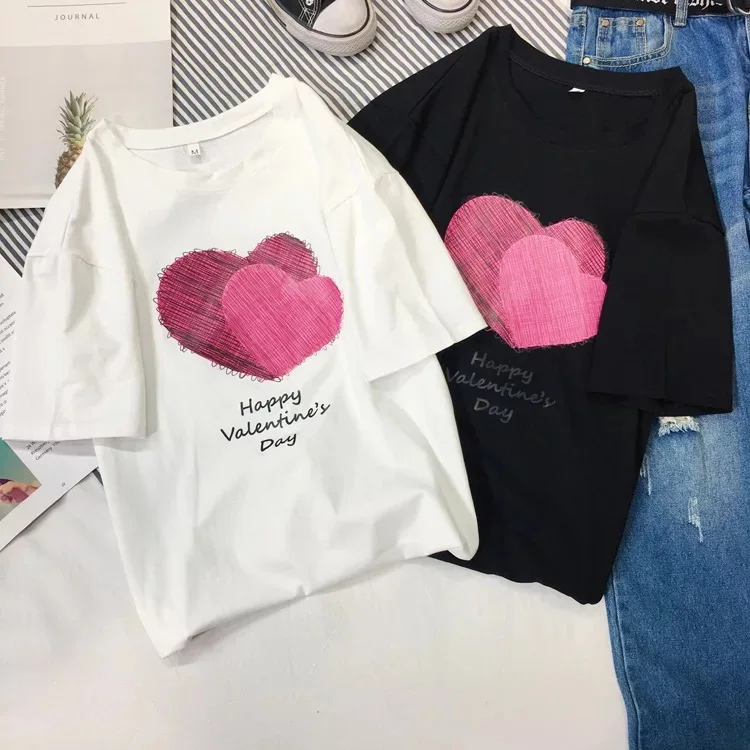 Women T-shirt Summer Harajuku Top Female Print Love Short Sleeve Cotton Female Plus Size Camiseta Mujer 2019 Black White A6
Women T-shirt Summer Harajuku Top Female Print Love Short Sleeve Cotton Female Plus Size Camiseta Mujer 2019 Black White A6
