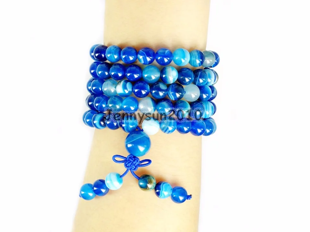 Natural Blue Stripe Ag-ate 8mm Gem Stone Buddhist 108 Beads Prayer Mala Multi-Purpose Stretchy Bracelet Necklace 2Strands/Pack
Natural Blue Stripe Ag-ate 8mm Gem Stone Buddhist 108 Beads Prayer Mala Multi-Purpose Stretchy Bracelet Necklace 2Strands/Pack