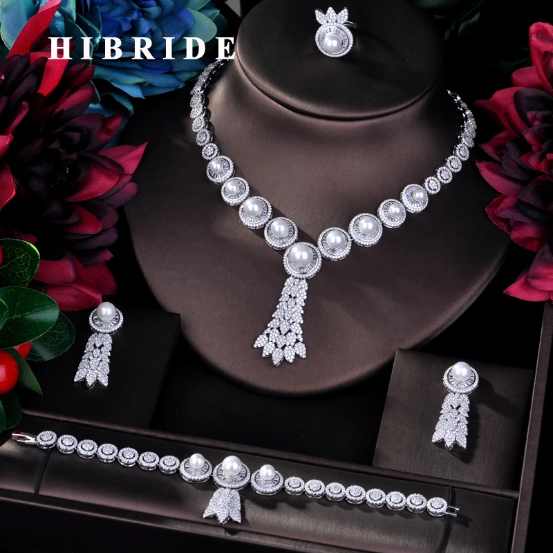 HIBRIDE Luxury 4pcs Bridal Big Pearl Jewelry Sets For Women Party Wedding Accessories Dubai Bangle Earring Jewelry N-766
HIBRIDE Luxury 4pcs Bridal Big Pearl Jewelry Sets For Women Party Wedding Accessories Dubai Bangle Earring Jewelry N-766