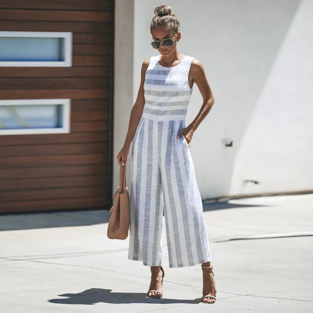  Jumpsuit Summer Women Sleeveless Striped Jumpsuit Casual Clubwear Wide Leg Elegant Pants Outfit  Jumpsuit combinai F#J06 (4)