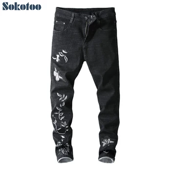 Sokotoo Men's white butterfly flower embroidery black jeans Fashion stretch denim skinny pants
Sokotoo Men's white butterfly flower embroidery black jeans Fashion stretch denim skinny pants