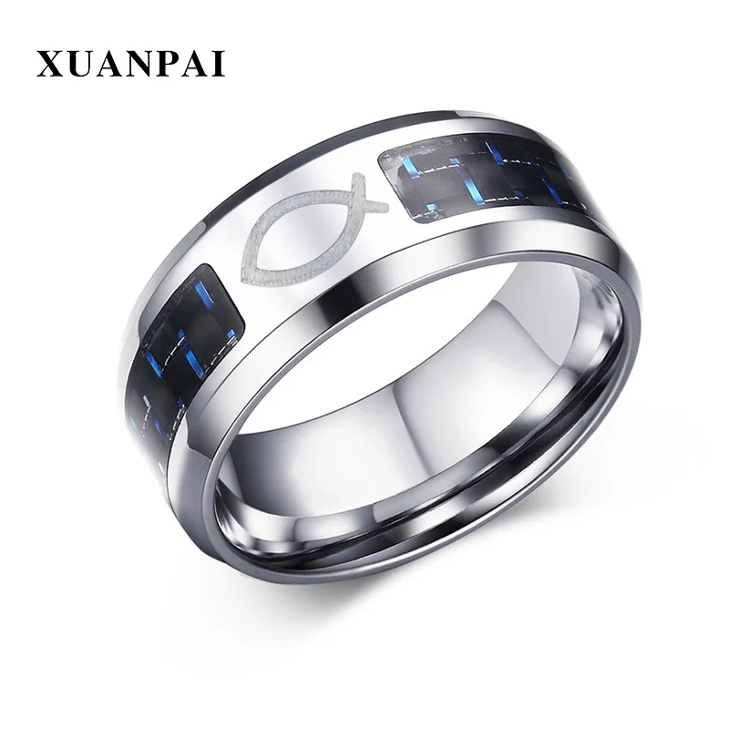XUANPAI Retro Religious Beliefs Ring with Blue Carbon Fiber Stainless Steel Jesus Christian Fish Ring for Men Women Jewelry
XUANPAI Retro Religious Beliefs Ring with Blue Carbon Fiber Stainless Steel Jesus Christian Fish Ring for Men Women Jewelry