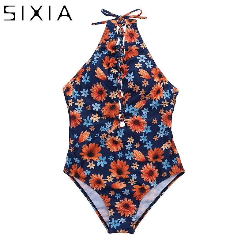 Image Sexy Floral Deep V 1 One Piece Swimsuit Monokini Women Backless Thong One Piece Swimwear Summer Padded Trikini Bathing Suit XL
