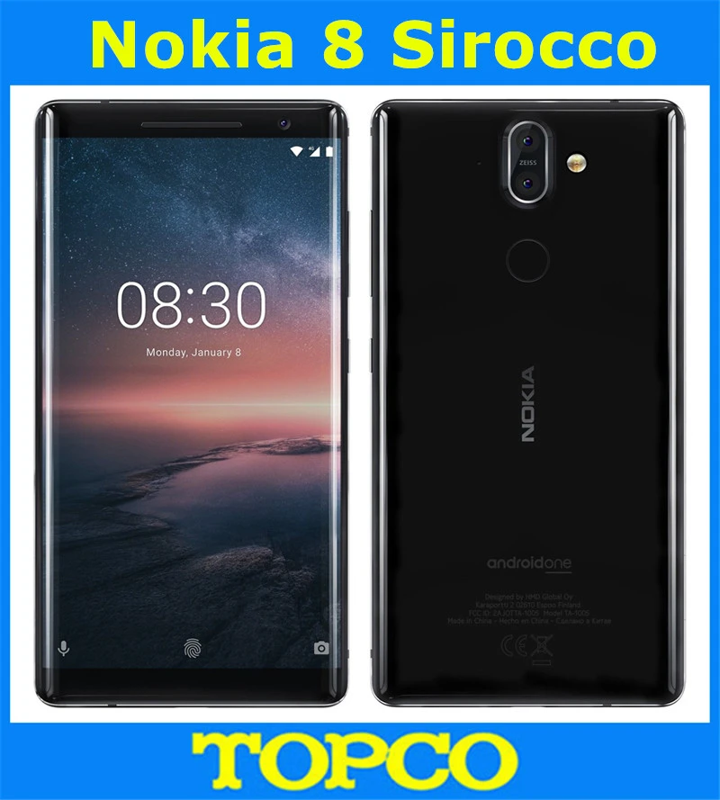 Nokia 8 Sirocco Original Unlocked Android Mobile Phone Octa Core 4G LTE 5.5'' Dual 12MP 6GB RAM 128GB ROM 3260mAh Fingerprint |
