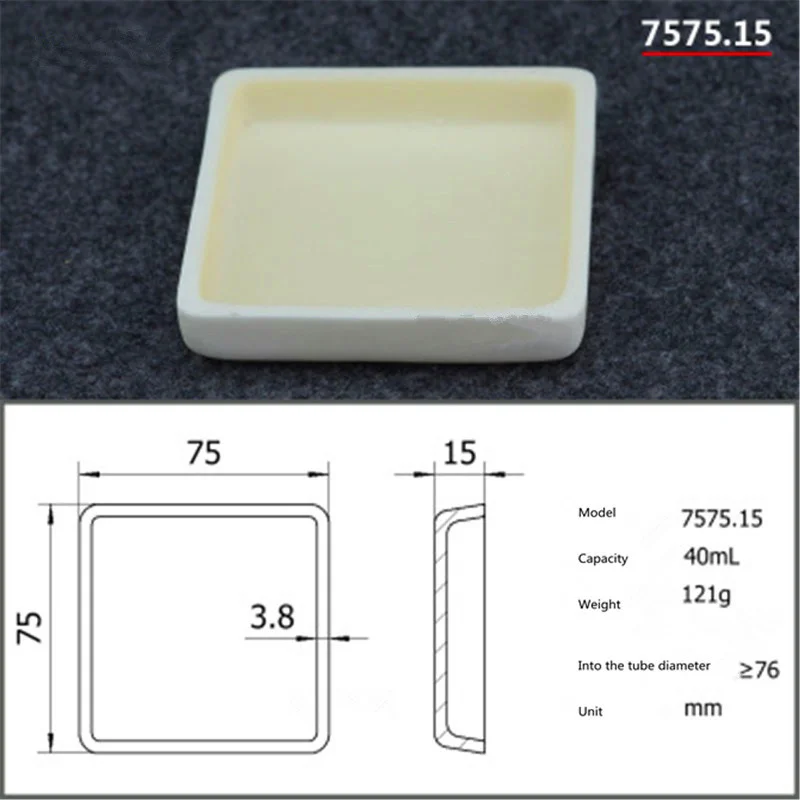 99.5% Square corundum crucible / 40ml 7575.15 / Temperature 1600 degrees / Sintered ceramic crucible
99.5% Square corundum crucible / 40ml 7575.15 / Temperature 1600 degrees / Sintered ceramic crucible