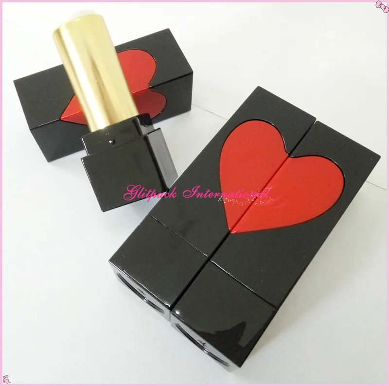 50pcs/lot ABS/AS Material Special Heart 12.1mm DIY Lipstick Cosmetics Tool Black Glossy Tube Empty Container |