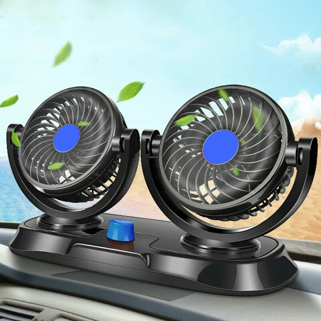 YONGYAO 12V/24V 360-Grad-Rundum-Mini-Auto-Luft-Doppelventilator Angetriebenes Selbstfahrzeug-kühlendes Sommer-lärmarmes-Blau 24V