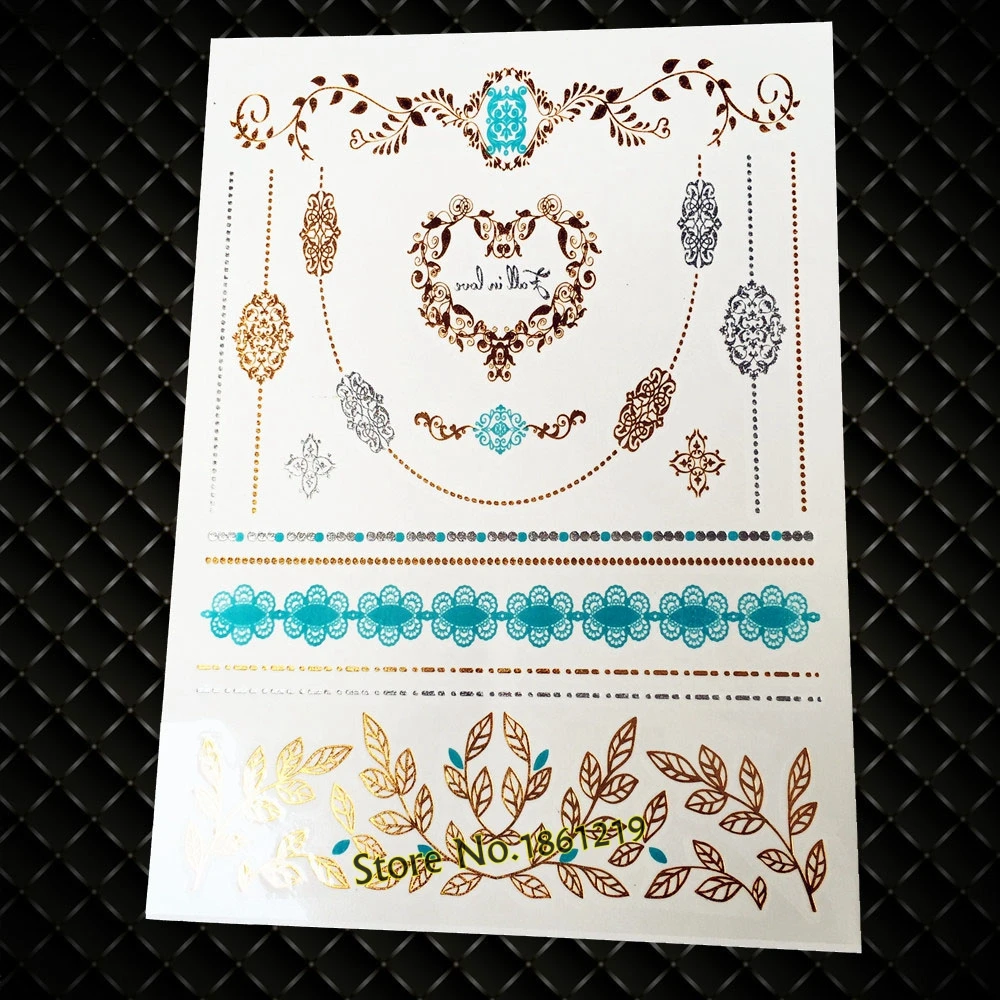 Popular Brand New Henna Style Temporary Tattoo Stickers Gold GJ-52 Love Choker Necklace Design Women Fingerprint Flash Tattoos
Popular Brand New Henna Style Temporary Tattoo Stickers Gold GJ-52 Love Choker Necklace Design Women Fingerprint Flash Tattoos