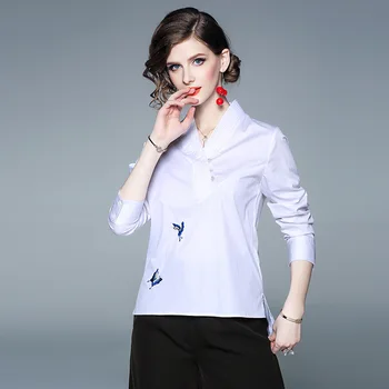 Shirt Women Tops 2019 Spring Vintage Butterfly Embroidery V-neck Long sleeve Pankou Slim Fashion White Chinese Shirt 
Shirt Women Tops 2019 Spring Vintage Butterfly Embroidery V-neck Long sleeve Pankou Slim Fashion White Chinese Shirt