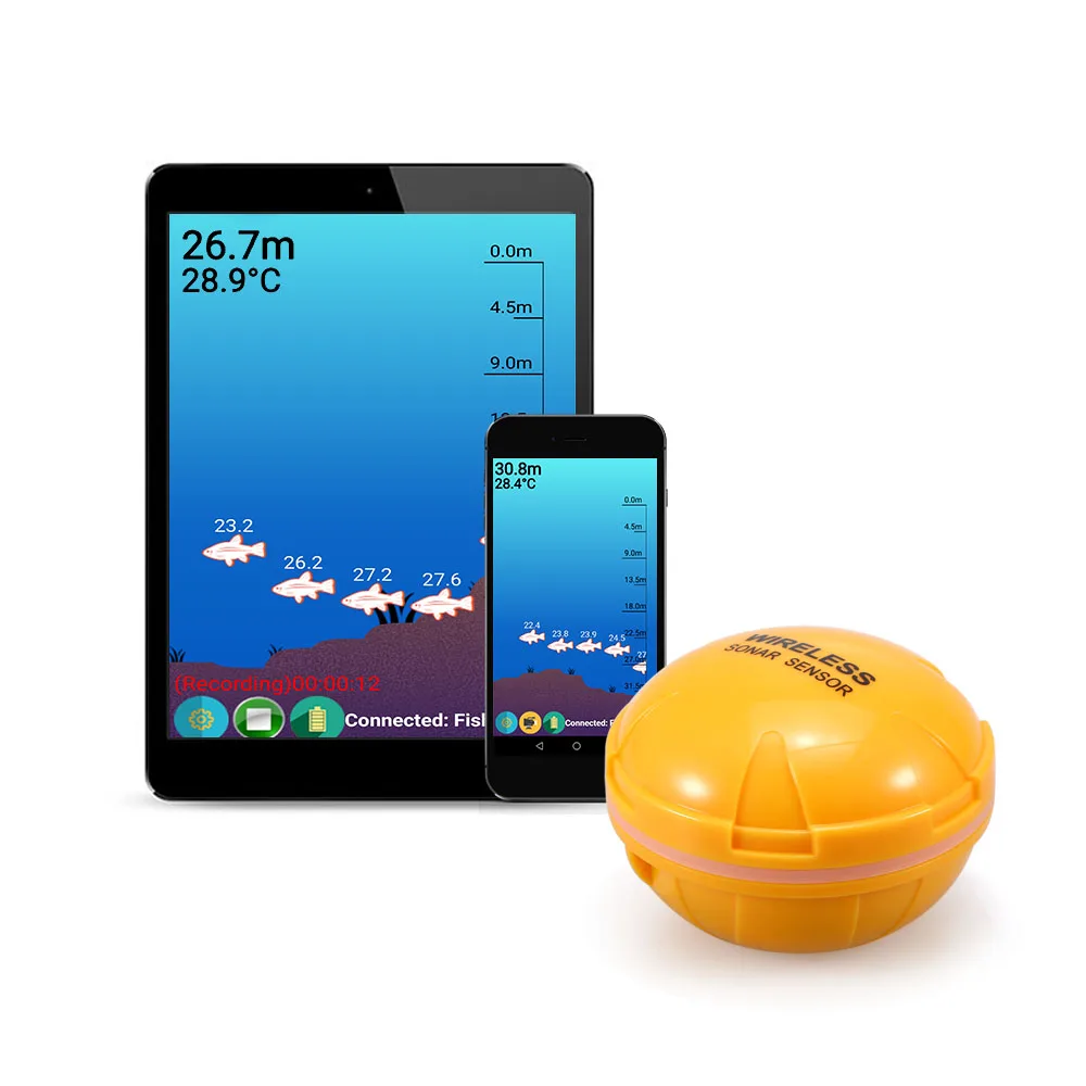 Portable 36M/118ft Depth Wireless Remote Fish Finder Wireless Sonar Sensor Sea Lake Fish Detector Echo Sounder for iOS Android
Portable 36M/118ft Depth Wireless Remote Fish Finder Wireless Sonar Sensor Sea Lake Fish Detector Echo Sounder for iOS Android