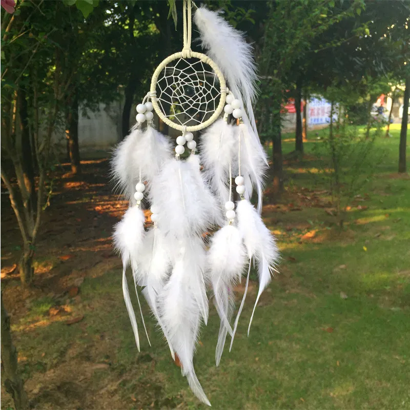

6*30CM Dream Catcher Home Decor, white Feather Dreamcatcher Wind Chimes Indian Style Mascot Car or Wall hanging Decoration