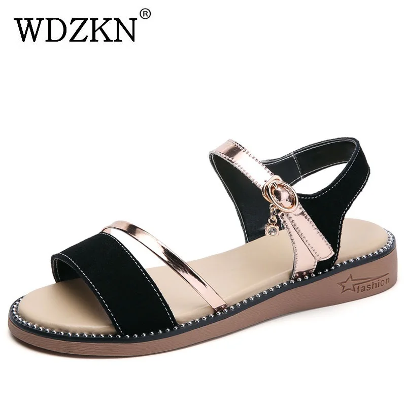 WDZKN New Arrival Summer Sandals Women Open Toe Flat Sandals Ladies Quality Cow Suede Rhinestone Rivet Casual Beach Sandals H239
WDZKN New Arrival Summer Sandals Women Open Toe Flat Sandals Ladies Quality Cow Suede Rhinestone Rivet Casual Beach Sandals H239