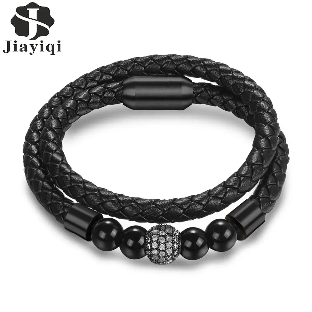 Jiayiqi Fashion Men's Leather Bracelet Natural Stone Beads Braided Rope Chain Stainless Steel Magnetic Clasp Bangle Male Jewelry
Jiayiqi Fashion Men's Leather Bracelet Natural Stone Beads Braided Rope Chain Stainless Steel Magnetic Clasp Bangle Male Jewelry