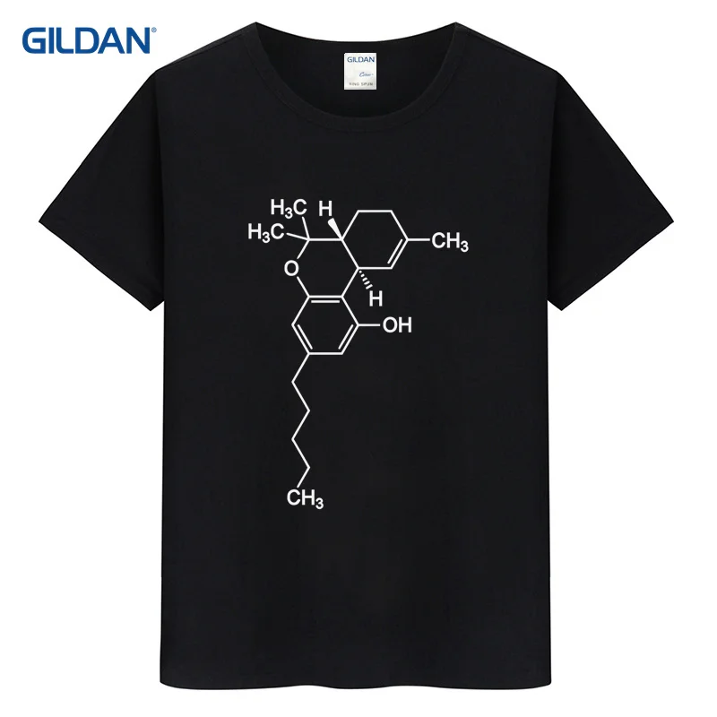 Мужская черная футболка с круглым вырезом thc tetrahy drocannabinol molecule и коротким рукавом