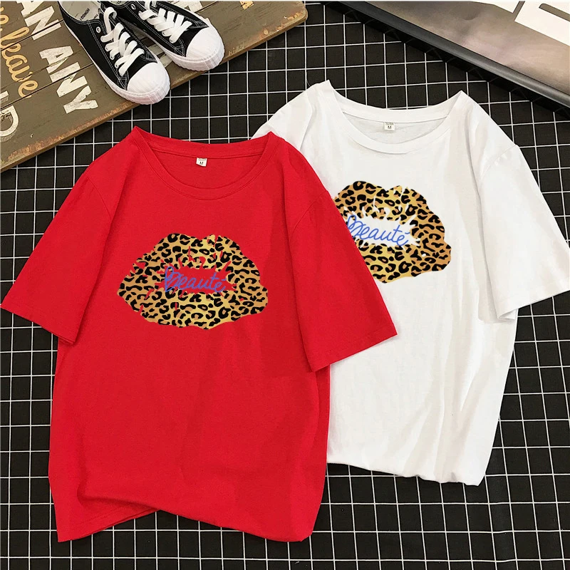 Leopard kiss Print Ladies 2019 Spring Summer Cotton Loose T Shirts Femme Creative Short sleeve Tee Tops Women Round neck Tshirts
Leopard kiss Print Ladies 2019 Spring Summer Cotton Loose T Shirts Femme Creative Short sleeve Tee Tops Women Round neck Tshirts
