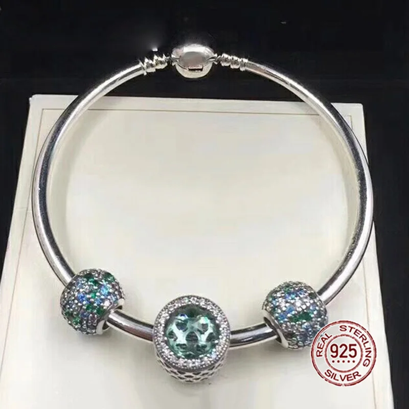NEW 100% 925 Sterling Silver Bracelet Light Green Charm Bangles for Women With DIY Beads Modern Love Jewelry Bracelet Sets Gift
NEW 100% 925 Sterling Silver Bracelet Light Green Charm Bangles for Women With DIY Beads Modern Love Jewelry Bracelet Sets Gift