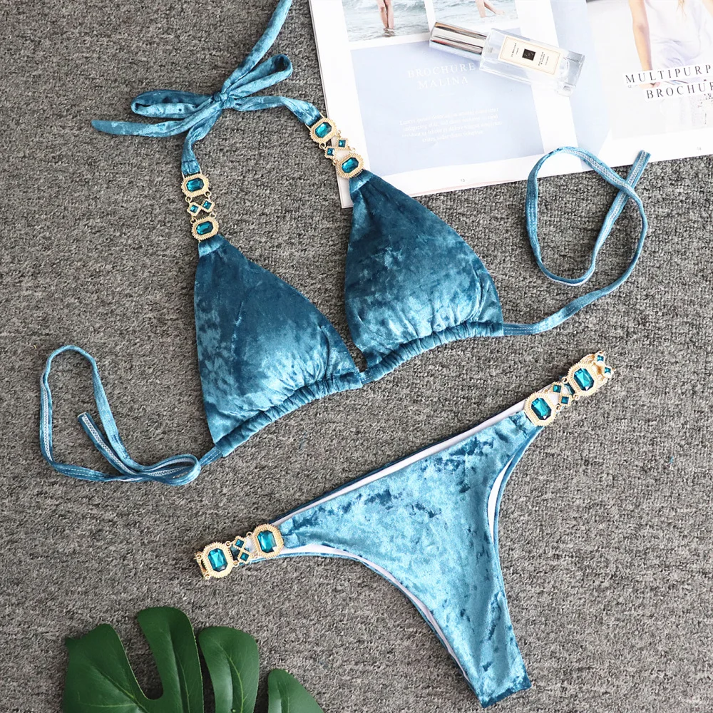 2019 Crystal Bikini Sexy Halter Swimwear Diamond Rhinestone Braizilian Swimwear Female Velvet Bikini Push Up Bathing Suit
2019 Crystal Bikini Sexy Halter Swimwear Diamond Rhinestone Braizilian Swimwear Female Velvet Bikini Push Up Bathing Suit