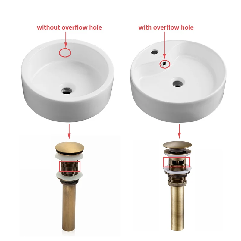 Antique Brass Pop Up Drain Solid Brass Bathroom Washbasin Waste Pop-up Bathroom Vessel Sink Vanity Drains (2)