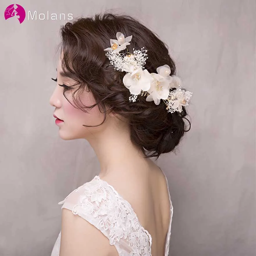 MOLANS 1 Set Beautiful Flower Headdress for Wedding White Fabric Flower Gold Alloy Hair Comb Temperament Goddess Bride Jewelry
MOLANS 1 Set Beautiful Flower Headdress for Wedding White Fabric Flower Gold Alloy Hair Comb Temperament Goddess Bride Jewelry