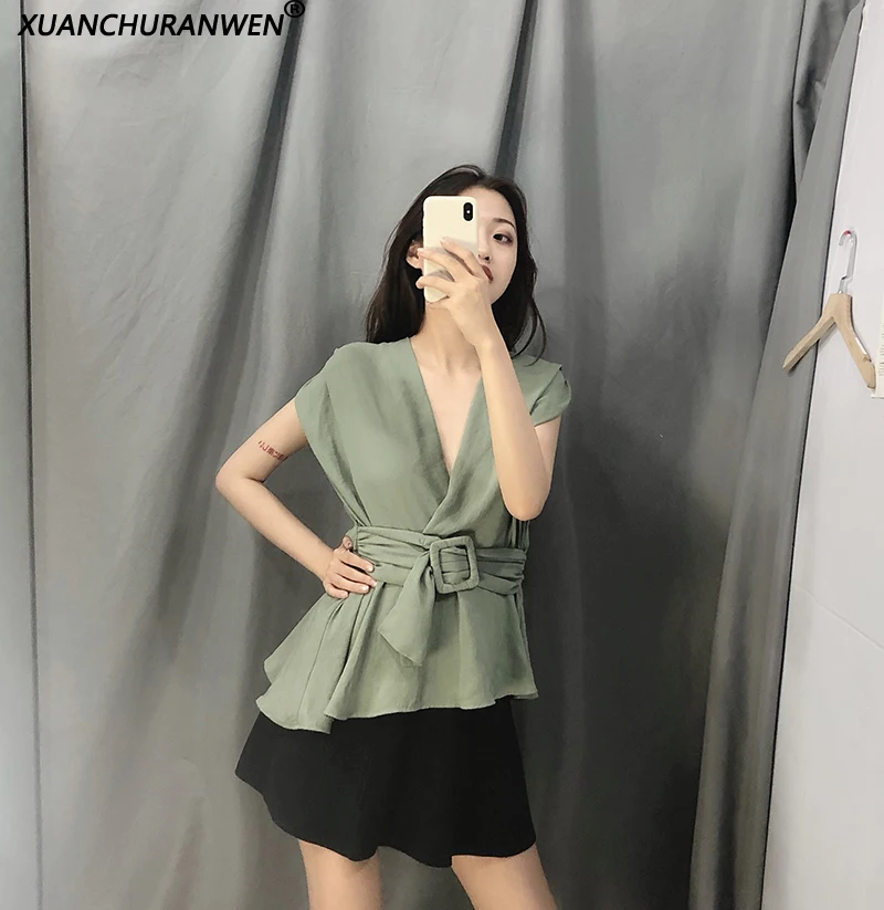 Fashion Slim V neck With Sash Blouse Women Sleeveless Irregular Shirts Ladies Casual Cotton Tops NX8898
Fashion Slim V neck With Sash Blouse Women Sleeveless Irregular Shirts Ladies Casual Cotton Tops NX8898