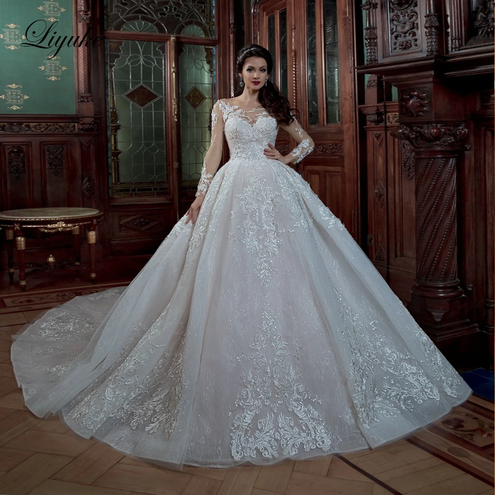 Liyuke Full Sleeve of Ball Gown Wedding Dress White Color With Scoop Neckline Of Court Train Lace Up vestido de noiva
Liyuke Full Sleeve of Ball Gown Wedding Dress White Color With Scoop Neckline Of Court Train Lace Up vestido de noiva
