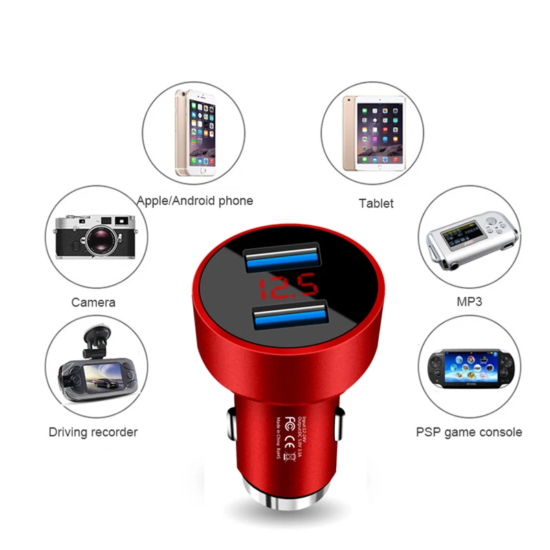 5v 3.1A 12V Dual USB Car Charger Voltmeter Meter Led USB Auto Charger Power Adapter Socket with Safety Hammer Truck Motorcycle
5v 3.1A 12V Dual USB Car Charger Voltmeter Meter Led USB Auto Charger Power Adapter Socket with Safety Hammer Truck Motorcycle