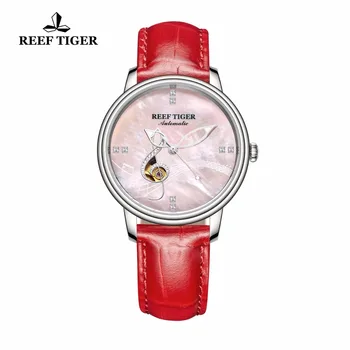 

Reef Tiger/RT Top Brand Luxury Watches Women Mechanical Analog Genuine Leather Strap Waterproof Watches Clock relogio feminino