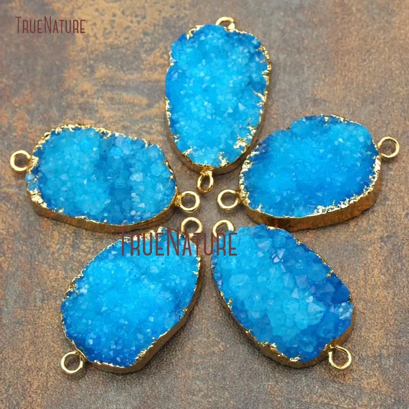 10Pcs Designer Blue Druzy Crystal Double Bail Pendant Pure Gold Color Free Form Connector Approx 33x20mm PC11143
10Pcs Designer Blue Druzy Crystal Double Bail Pendant Pure Gold Color Free Form Connector Approx 33x20mm PC11143
