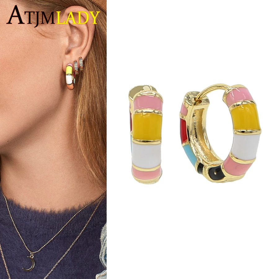 2019 New arrival rainbow colorful enamel pink red yellow women huggie hoop earring Gold filled delicate fashion candy earrings
2019 New arrival rainbow colorful enamel pink red yellow women huggie hoop earring Gold filled delicate fashion candy earrings