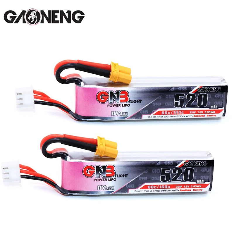 2PCS GAONENG 520mAh 2S 7.6V 80C/160C Slender HV Lipo battery with XT30 Plug for GNG KingKong FPV Drone RC Quadcopter RC parts
2PCS GAONENG 520mAh 2S 7.6V 80C/160C Slender HV Lipo battery with XT30 Plug for GNG KingKong FPV Drone RC Quadcopter RC parts
