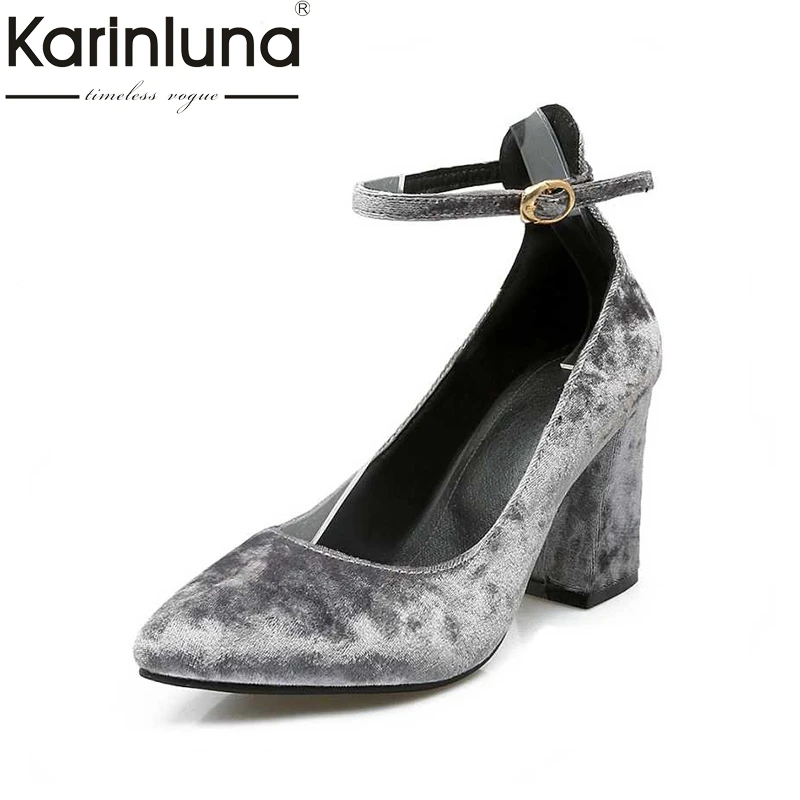 Image KarinLuna Big Size 34 43 Women Gladiator Ankle Strap Chunky High Heel Party Wedding Shoes Sexy Pointed Toe Less Platform Pumps