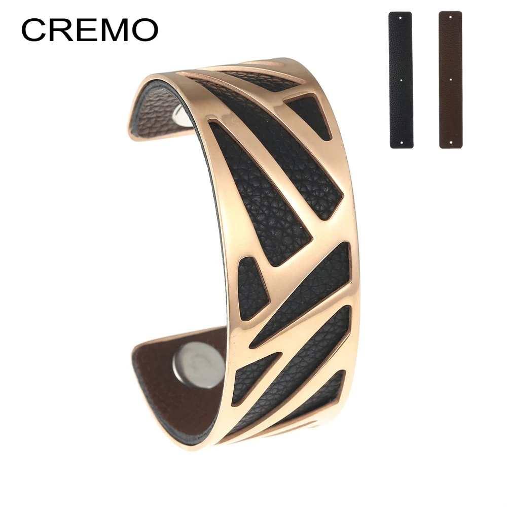 Cremo Ribbon Opening Bangle Rose Gold Bracelet Reversible 25mm Leather Band Bangles Stainless Steel Bracelets Femme Manchette
Cremo Ribbon Opening Bangle Rose Gold Bracelet Reversible 25mm Leather Band Bangles Stainless Steel Bracelets Femme Manchette