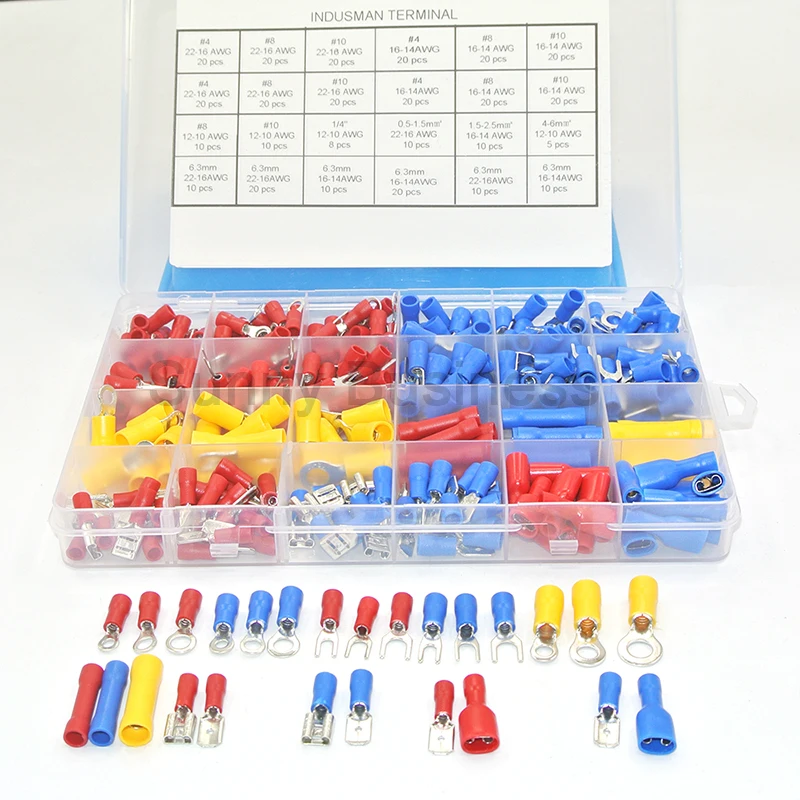 373Pcs 24value Assorted Insulated Electrical Wire Terminals Crimp Connector Spade Butt Ring Fork Set #4 to 1/4
373Pcs 24value Assorted Insulated Electrical Wire Terminals Crimp Connector Spade Butt Ring Fork Set #4 to 1/4