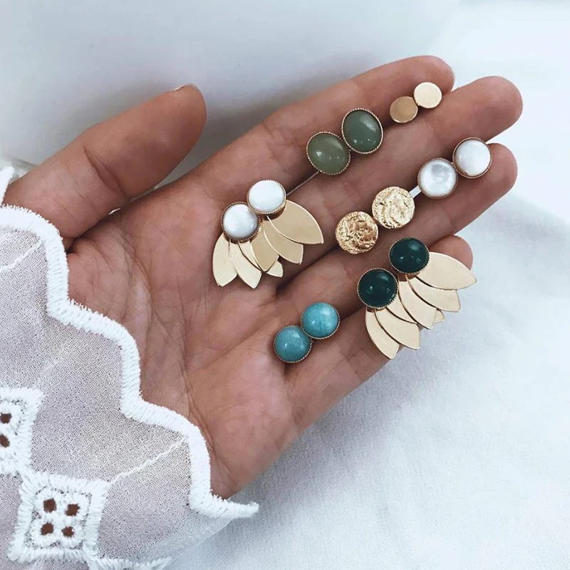 7 Pairs/ Set Classic Women Round Leaves Geometry Gem Gold Stud Earrings Set Simple Fashion Party Jewelry Gift
7 Pairs/ Set Classic Women Round Leaves Geometry Gem Gold Stud Earrings Set Simple Fashion Party Jewelry Gift
