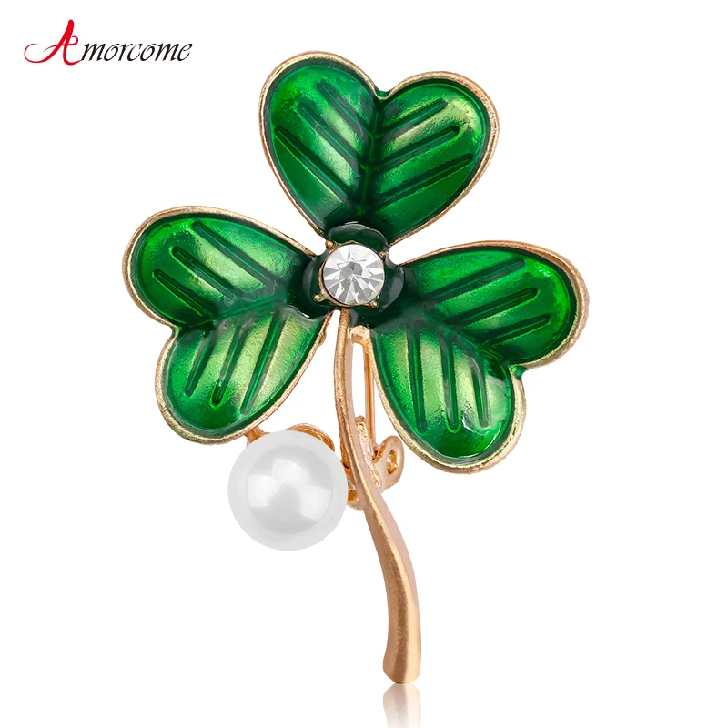 Amorcome Clover Brooches for Women Collar Scarf Pins Metal Elegant Party Jewelry Pearl Shamrock Grass Green Enamel Brooch Female
Amorcome Clover Brooches for Women Collar Scarf Pins Metal Elegant Party Jewelry Pearl Shamrock Grass Green Enamel Brooch Female