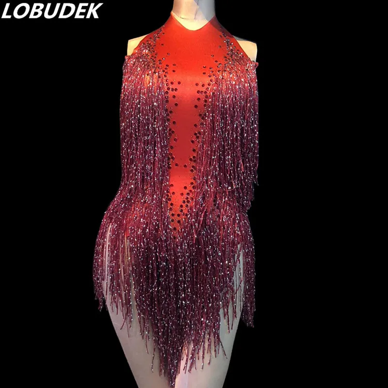 Female Dance Teams Jazz Stage Outfit Red Tassels Rhinestones Backless Bodysuit Nightclub Bar DJ Singer Latin Pole Dance Costume
Female Dance Teams Jazz Stage Outfit Red Tassels Rhinestones Backless Bodysuit Nightclub Bar DJ Singer Latin Pole Dance Costume