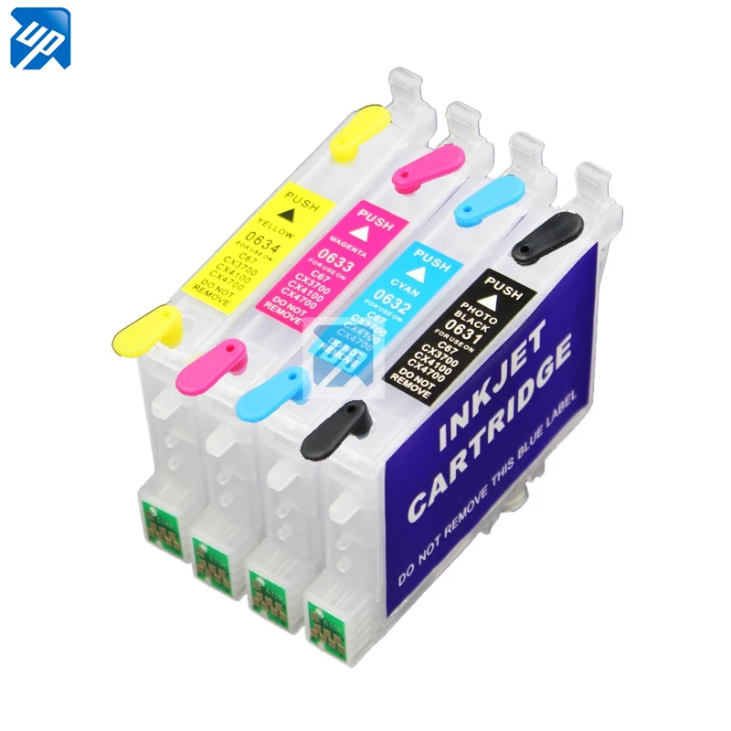 4pcs T0631 T0632 T0633 T0634 refillable ink Cartridge for epson C67 C87 C87PE CX4100 CX4700 CX3700 printer with auto reset chip
4pcs T0631 T0632 T0633 T0634 refillable ink Cartridge for epson C67 C87 C87PE CX4100 CX4700 CX3700 printer with auto reset chip