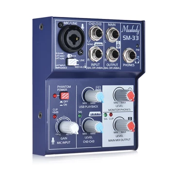 SM-33 3-Channel Digital Mixing Console Sound Card Audio Mixer Supports 5V Power Bank USB Built-in 48V Phantom Power for DJ
SM-33 3-Channel Digital Mixing Console Sound Card Audio Mixer Supports 5V Power Bank USB Built-in 48V Phantom Power for DJ