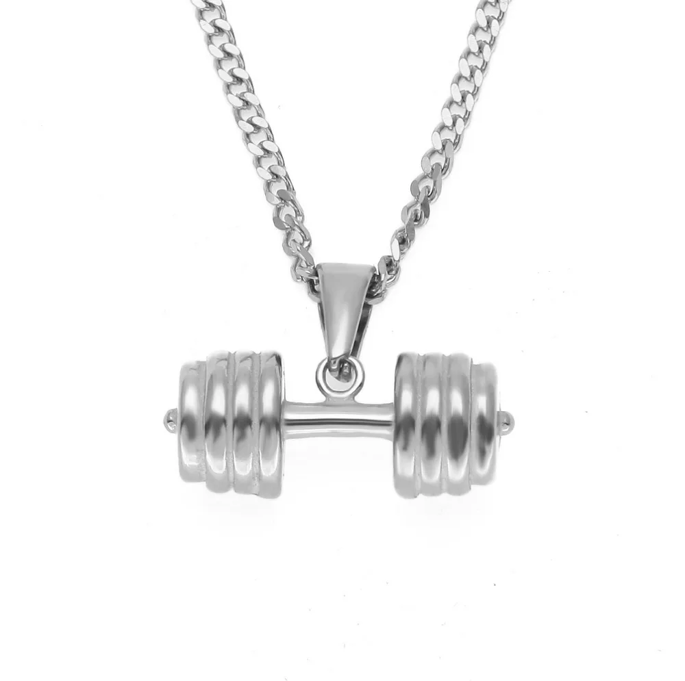 UWIN Hip Hop Stainless Steel Silver Barbell Dumbbell Pendant Fashion Weightlifting Sports Fitness Jewelry Necklace Cuban Chain | Украшения