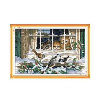 11CT 14CT Handmade DIY Needlework Cross Stitch Embroidery, Winter Snow Scene Kitten and Birds Animal Prints Wall Decorations
11CT 14CT Handmade DIY Needlework Cross Stitch Embroidery, Winter Snow Scene Kitten and Birds Animal Prints Wall Decorations