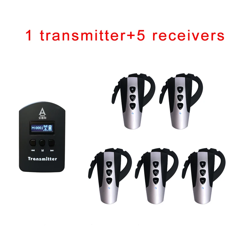 

Wireless Audio Tour Guide System ( 5 Earhook Receiver + 1 Transmitter ) / Professional Bluetooth Earpiece Guide System