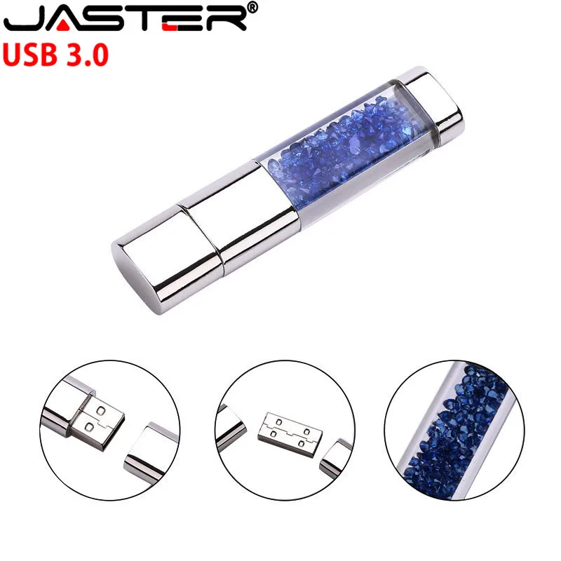 

JASTER USB 3.0 Fashion Crystal gift USB Flash Drive transparent pendrive 4GB 16GB 32G 64GB memory stick usb U disk customer logo