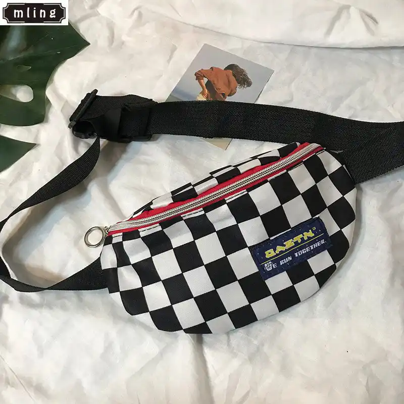 1pc 3d printed waist bags pack striped with black and white grid
