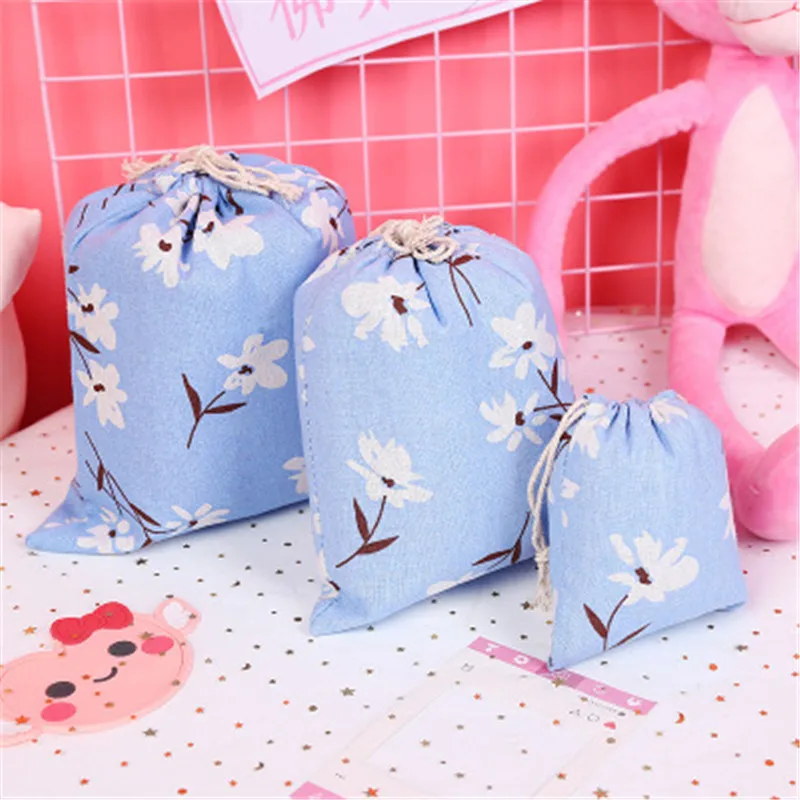 New Arrive Cotton Cloth Drawstring Storage Bags Flower Printed Clothing Kids Toys Organizer Travel Underwear Shoes Bag | Дом и сад
