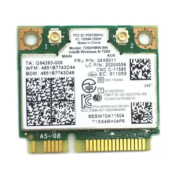 Card for 04X6011 04W3815 Intel 7260 7260HMW BN 802.11bgn 300Mbps Wifi+Bluetooth 4.0 Half Mini PCI-E card Fit Lenovo thinkpad
Card for 04X6011 04W3815 Intel 7260 7260HMW BN 802.11bgn 300Mbps Wifi+Bluetooth 4.0 Half Mini PCI-E card Fit Lenovo thinkpad