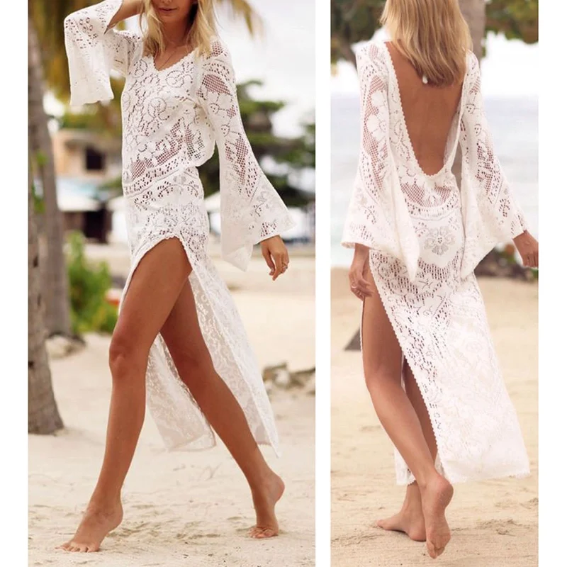 Women Girls Summer New Fashion Sexy White Lace Floral Transparent Flare Long-Sleeve Backless High Cut Dress Beach Sundress Hot
Women Girls Summer New Fashion Sexy White Lace Floral Transparent Flare Long-Sleeve Backless High Cut Dress Beach Sundress Hot