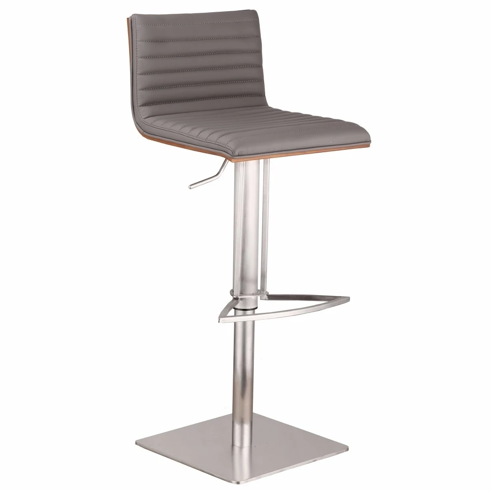 Armen Living Cafe Adjustable Stainless Steel Barstool in Gray Pu with Walnut Back