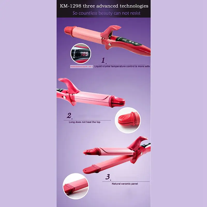 Kemei KM-1298 ceramic thermostat roll bar large hair curling Iron straight dual-use hot hair plywood drop Shipping
Kemei KM-1298 ceramic thermostat roll bar large hair curling Iron straight dual-use hot hair plywood drop Shipping