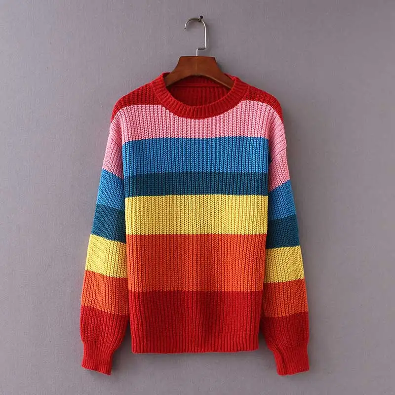 2019 Women's Sweater Rainbow Color Block Striped Autumn Sweaters and Pullovers Jumper Long Sleeve Knitwear Loose Knitted Sweater
2019 Women's Sweater Rainbow Color Block Striped Autumn Sweaters and Pullovers Jumper Long Sleeve Knitwear Loose Knitted Sweater